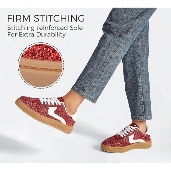 Lucky Step Women Red Casual Sparkly Bling Shiny Dressy Bedazzled Bridal Sneakers - Picture 6 of 9